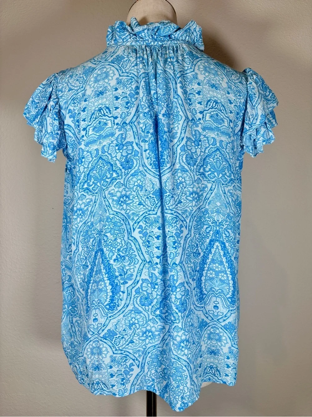 NicoBlu Chloe Flutter Sleeve Top in Turquoise Paisley Size Small